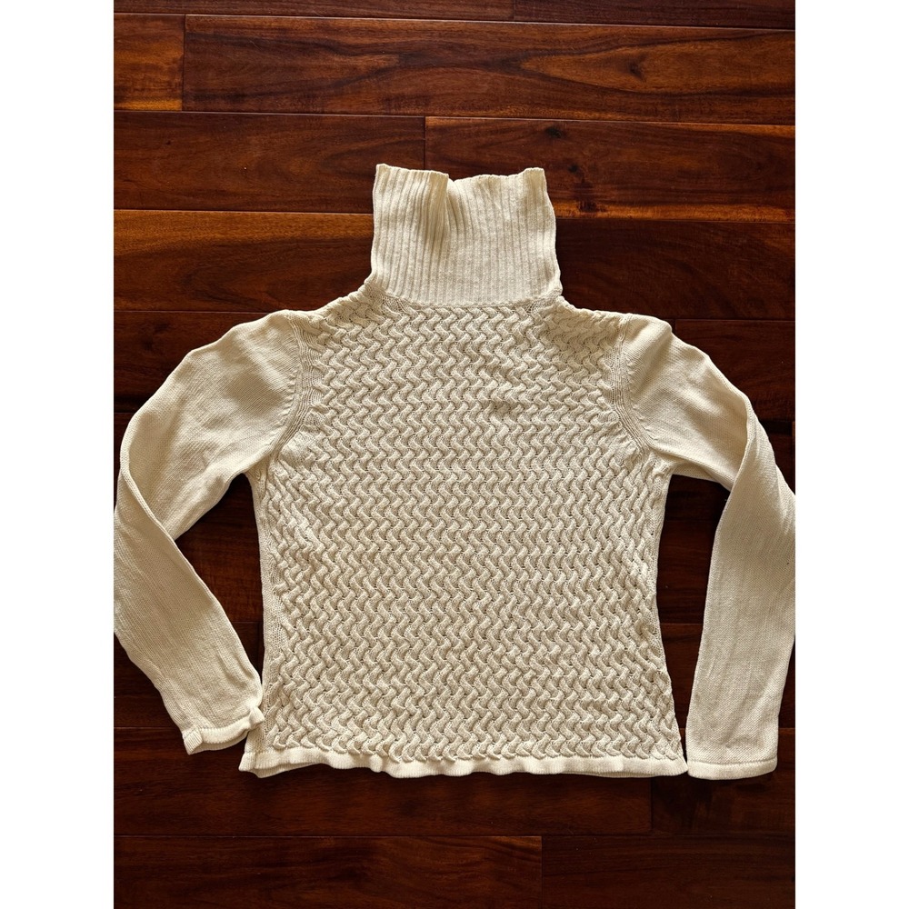 Crazy Horse Turtleneck Sweater Womens M Cream Excellent Vintage Cotton Knit Top